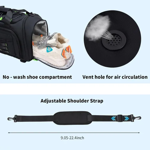 Vista 6 de Bolsa de gimnasio para hombres y mujeres, bolsa de viaje deportiva de 46 litros con compartimento para zapatos, bolsa de transporte expandible