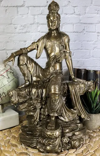 Vista 7 de Ebros - Estatua de Bodhisattva de la diosa del agua y la luna Kuan Yin en resina de bronce sintético, 13.75 pulgadas de alto, Museo de la Deidad