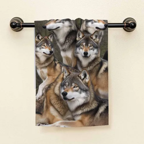 Vista 3 de HGOD DESIGNS Toallas de mano de lobo, diseño de animales salvajes, toalla de mano suave para baño, cocina, yoga, gimnasio, toallas decorativas de 15