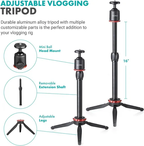 Vista 2 de Movo VXR10+ - Kit de vlogging para teléfono inteligente con mini trípode, agarre para teléfono y micrófono de video compatible con iPhone y Android