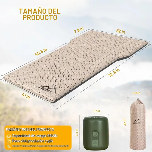 Vista 5 de Colchoneta de Aire para SUV Cama de Coche, Almohadilla Inflable para Coche y Camping con Bomba de Aire, Colchón de Camping de Espuma Viscoelástica