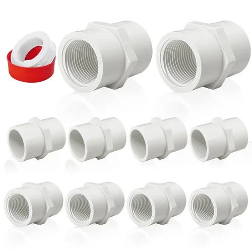 Vista 10 de Boltigen 5 piezas de accesorios de tubería de PVC blanco, adaptador conector de tubería de rosca hembra NPT de 2 pulgadas, acoplamiento de tubería