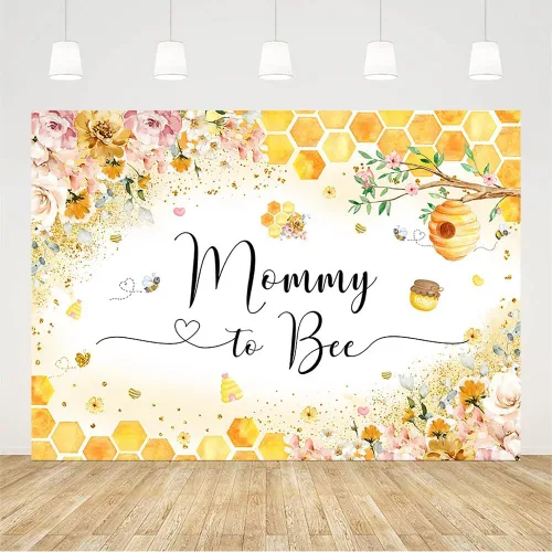 Vista 2 de AIBIIN A Little Honey Bee is on The Way - Fondo de vinilo amarillo de 7 x 5 pies, decoración de baby shower, fondo de fotografía de abejorro