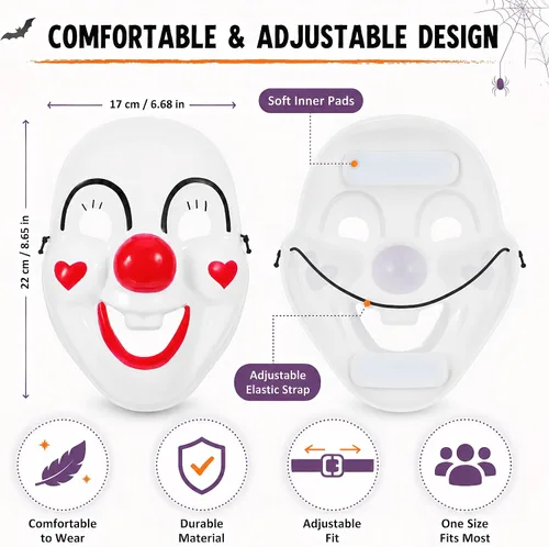 Vista 2 de 2 máscaras de payaso para mascarada, máscaras de payaso de cara completa, máscaras espeluznantes para cosplay, carnaval, fiesta, circo, accesorios