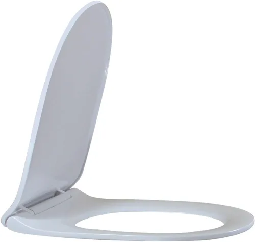 Vista 5 de Asiento de inodoro alargado en forma de U para WinZo WZ5080, diseño de liberación rápida de cierre suave, plástico PP blanco