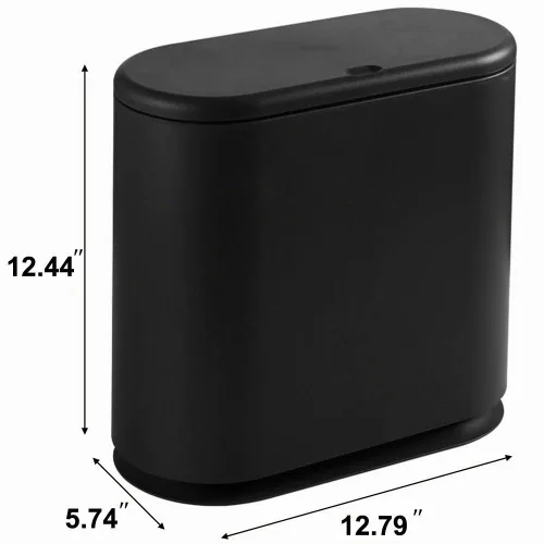 Vista 4 de Sooyee - Contenedor de basura de plástico rectangular con tapa a presión, para baño, tocador, dormitorio, cocina, taller, oficina, 10 litros, negro