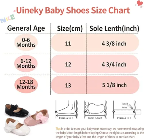 Vista 6 de Uineky Zapatos de vestir para bebés y niñas recién nacidas, zapatos planos estilo Mary Jane, antideslizantes, ligeros, suela suave, zapatos de boda