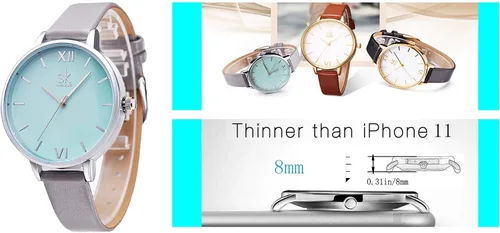 Vista 3 de SK - Reloj de pulsera para mujer, correa de piel, de cuarzo, reloj de lujo japonés de cuarzo.