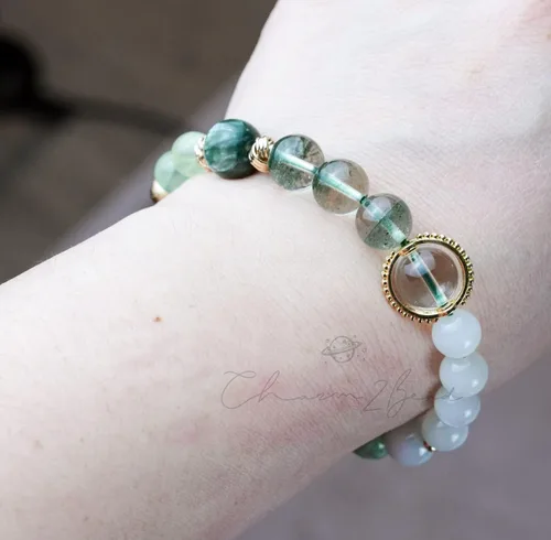 Vista 179 de Precious Gemstone Natural Crystal Healing Bracelet, Rutilated Quartz, Moonstone, Quartz Handmade Original Design Bracelet