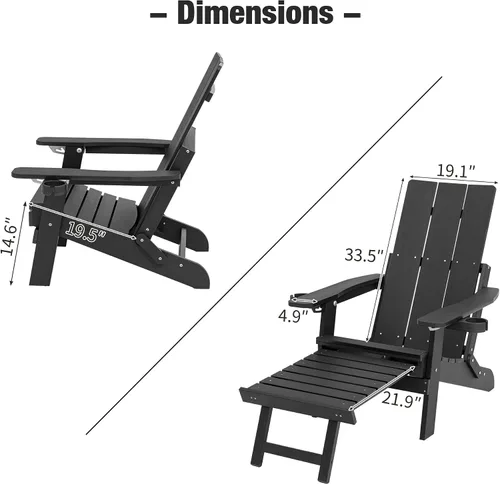 Vista 3 de Mega Casa Silla Adirondack Poly Lumber con portavasos, otomana y cojín, respaldo ajustable, material HIPS resistente a todo tipo de clima