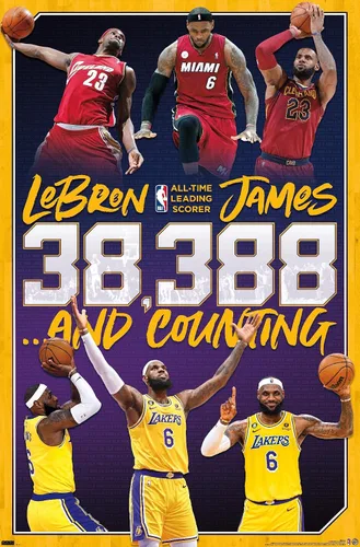 Vista 9 de NBA League - Póster de pared de LeBron James All-Time Scoring Leader, 22.4 pulgadas de largo x 14.7 pulgadas de ancho, versión enmarcada de madera