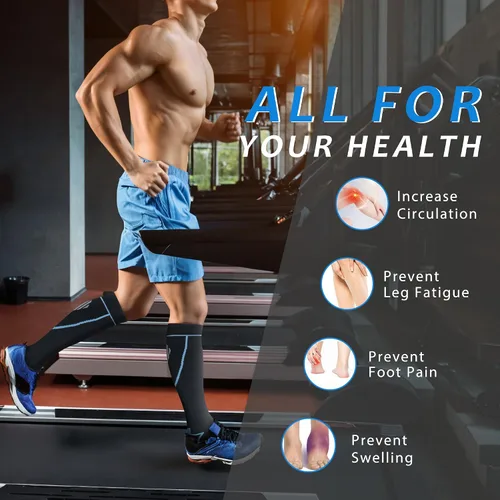 Vista 3 de Calcetines de compresión para mujeres y hombres, circulación hasta la rodilla, 8 pares para enfermeras, correr, viajes, atletismo