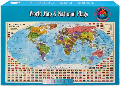 Vista 2 de Rompecabezas de mapa político del mundo de 1000 piezas para adultos o adolescentes con 197 países internacionales banderas del mundo rompecabezas