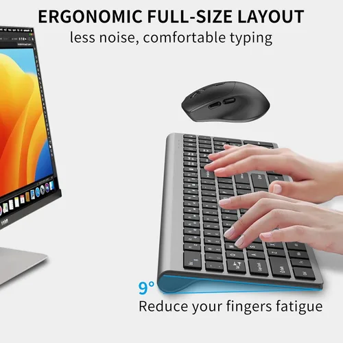 Vista 4 de Combo de teclado y mouse inalámbricos, teclado silencioso de computadora de tamaño completo con botón de calculadora, mouse ergonómico de 2400 DPI