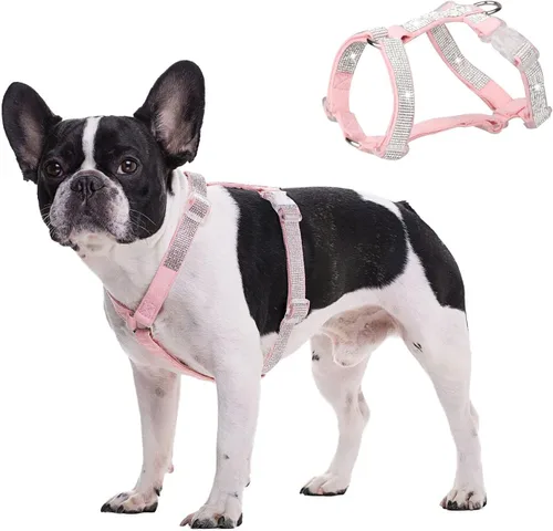 Vista 6 de HDKUW Arnés de diamantes de imitación brillantes para perro, arnés con hebilla ajustable sin tirones con anillo en D para perros pequeños y medianos