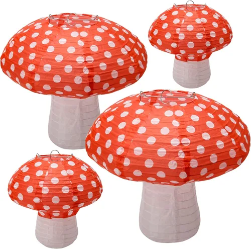 Vista 9 de 4 linternas de papel con forma de hongo, faroles grandes en forma de hongo para guardería, jardín, decoración de fiesta de Navidad, 8 pulgadas, 12