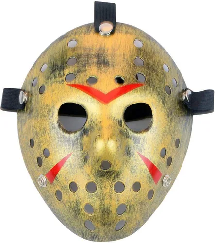 Vista 3 de Gmasking Disfraz de Halloween de terror, máscara de hockey, accesorios de cosplay para fiesta (amarillo grueso)