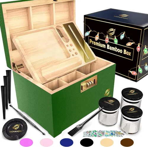 Vista 12 de HOVANZO Caja de almacenamiento grande de bambú premium con bandeja organizadora, caja de madera de almacenamiento y accesorios, caja decorativa