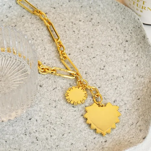 Vista 3 de HETICA Collar grueso de oro para mujer, colgante de corazón, collar de flor de sol, gargantilla de moda hip hop, regalo