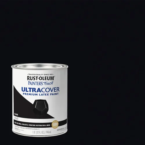 Vista 3 de Rust-Oleum 1976502 Painter's Touch - Pintura de látex, cuarto de galón, negro plano, 32 onzas líquidas, (paquete de 1)