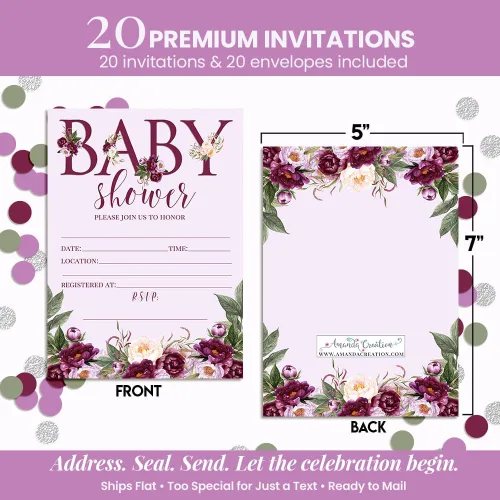 Vista 6 de AmandaCreation - Invitaciones florales para baby shower, 20 tarjetas de relleno de 5 x 7 pulgadas con veinte sobres blancos