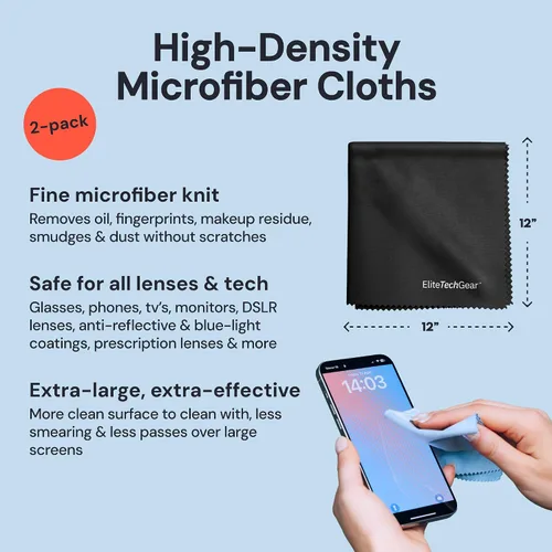 Vista 2 de Elite Tech Gear Kit de Cuidado Óptico, de Pantalla y Lentes - Aerosol de 3 Piezas (2x4oz+1oz) con 2 Paños de Microfibra - Solución para Anteojos Sin