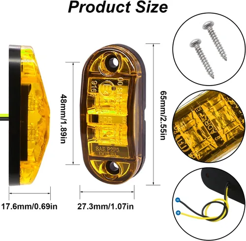 Vista 2 de Tnisesm 6 Piezas Luces LED para Remolque de 2.5 Pulgadas 2 Diodos Impermeables Luces Marcadoras Laterales Ovales de Señales y Circulación para Ámbar