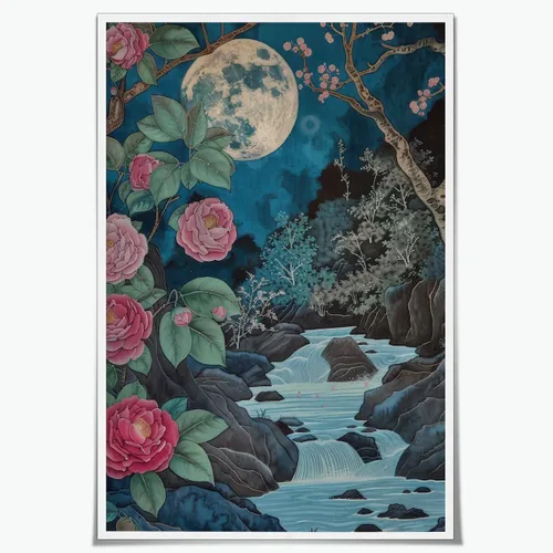 Vista 8 de WLZWD Arte de pared vintage de luna llena, impresión artística mística de bosque de medianoche, arte de academia oscura, póster estético, pintura