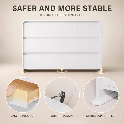 Vista 5 de YESHOMY Cómoda blanca de 7 cajones para dormitorio, organizador de Blanco