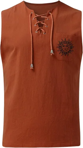 Vista 2 de EELHOE Tank Tops Men Loose-Fit Lightweight Fashionable Casual Soft Lace Up Sleeveless Shirt Stylish Tropical Tops