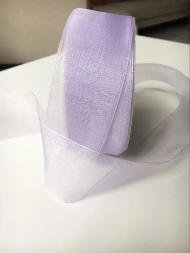 Vista 3 de Cinta transparente de organza lavanda de 1-1/2 pulgadas para decoración floral y artesanal, rollo de 50 yardas