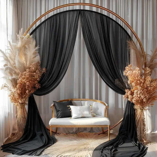 Vista 8 de Tela Negra para Drapeado de Arco de Boda 1 Panel 30'' x 20 Pies Cortinas Negras Tela Transparente Telón de Fondo Telas para Drapeado de Arco