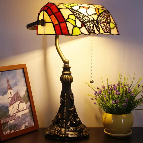 Vista 8 de Lámpara de Banquero Tiffany Pequeña Lámpara de Mesa de Vidrio Emplomado Estilo Tiffany Luz de Piano Lámpara de Escritorio Ángulo Ajustable 10.6 x