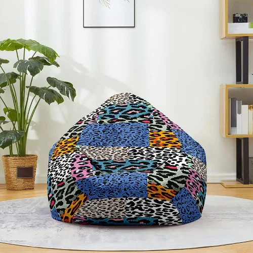 Vista 16 de Lukery Puf de almacenamiento con estampado de leopardo 3D para niños y adultos, puf rellenable (sin relleno), puf lavable para sala de estar, sofá