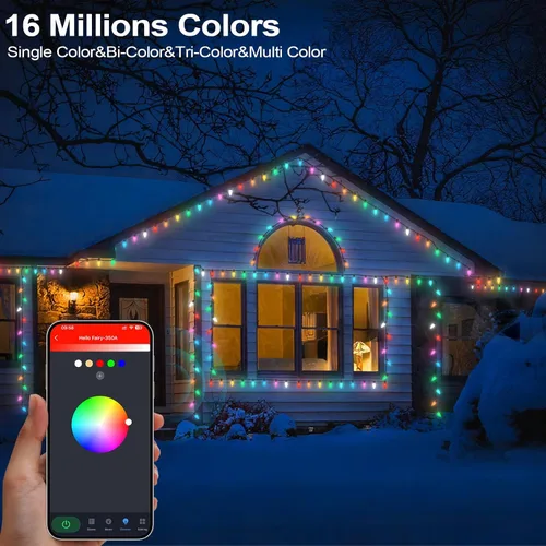 Vista 3 de Luces de Navidad Inteligentes C9 para Exteriores, 66 PIES 100 LED Control Remoto APP Luces de Cadena, Luces de Navidad DIY Persecución, Cambio