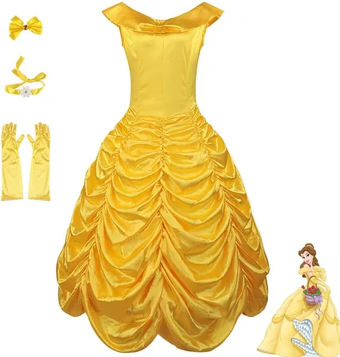 Vista 3 de EMERY Vestidos de princesa para mujer, disfraces de Halloween, Bella y Bestia, cosplay, vestido amarillo
