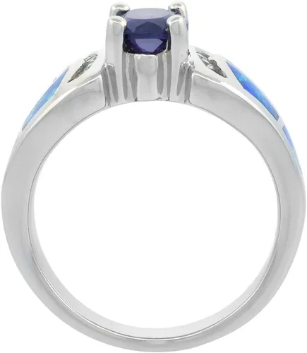 Vista 2 de Anillo ovalado de plata de ley con ópalo sintético azul para mujer, amatista CZ 38 pulgadas