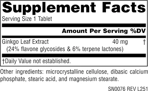 Vista 2 de Source Naturals Ginkgo-24, 40 mg - 120 Tabletas Vegan Ginkgo Biloba Extract, Contains 24% Flavone Glycosides 6% Terpene Lactones to Support Mental