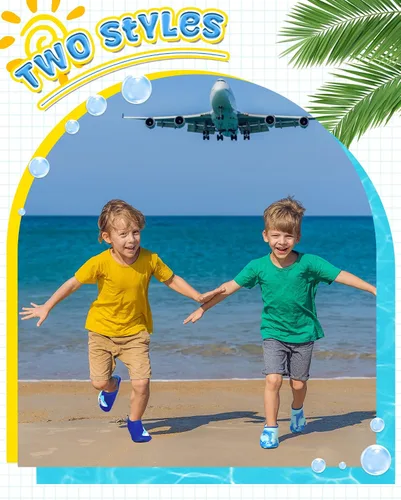Vista 4 de Newcotte 2 pares de zapatos de agua para niños, calcetines de secado rápido, calcetines de piscina con tiburones marinos, antideslizantes, natación