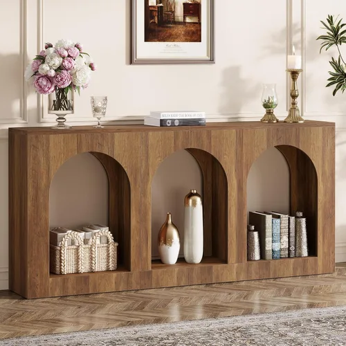 Vista 3 de Tribesigns - Mesa consola de 70.9" con almacenamiento, mesa de entrada de madera con 3 estantes arqueados para vestíbulo, pasillo, sala de estar