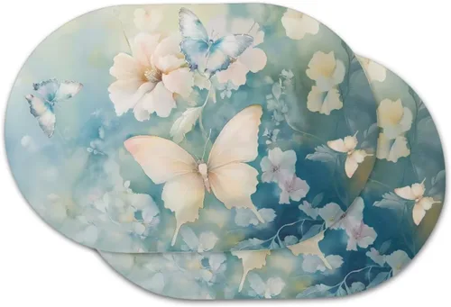 Vista 36 de Blue Flower Dining Table Mats Set of 2 Hummingbird Heat Resistant Placemats Washable and Wipeable Non Slip Place Mat, Waterproof Modern Dining Table