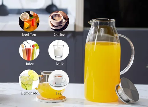 Vista 5 de Purefold - Jarra de vidrio de 80 onzas con tapa, resistente al calor, jarra de vidrio de agua Iced tea, juice, milk, coffee, water pitcher. Heat