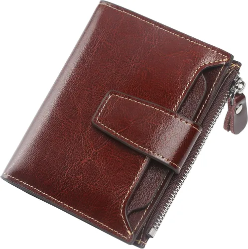 Vista 59 de Lavemi Pequeña cartera compacta para mujer, con bloqueo RFID, de piel auténtica, plegable, con ventanas de identificación