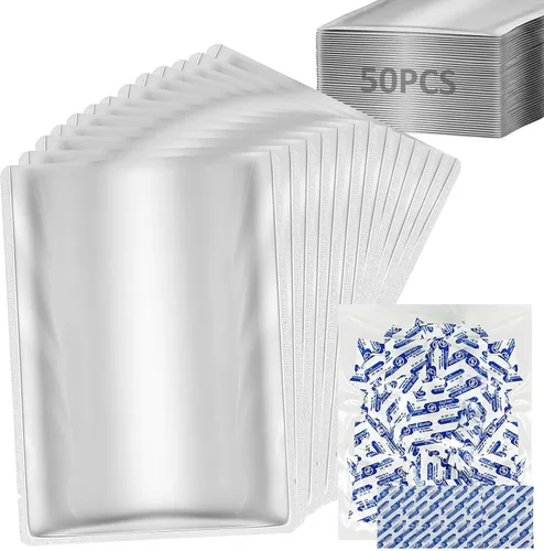 Vista 9 de Paquete de 50 bolsas Mylar de 1 galón para almacenamiento de alimentos con absorbentes de oxígeno para arroz, granos, granos de café
