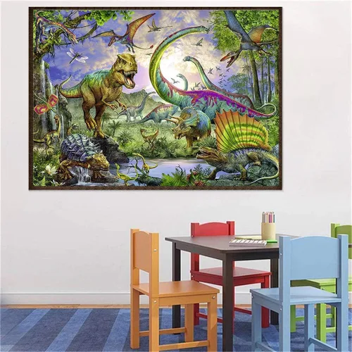 Vista 2 de RUIFVJ Pintura artística de diamante para adultos y niños, kits de diamantes 5D para principiantes, bricolaje, dinosaurio, taladro completo, arte