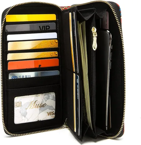 Vista 206 de Cartera de mano para mujer, estilo bohemio, con RFID, elegante, espaciosa con correa para viajes, capacidad para tarjetas, teléfono, dinero