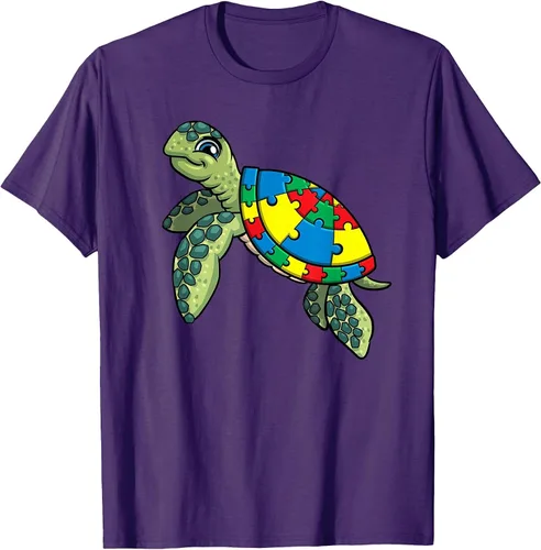 Vista 21 de Turtle Puzzle Pieces for Autism Awareness Kids Women Teacher T-Shirt Asphalt Grey
