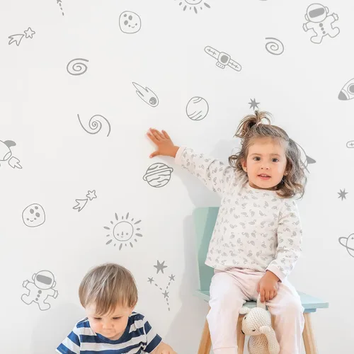 Vista 10 de Calcomanías de pared Space Galaxy para niños, habitación de bebé, cuarto de bebé y sala de estar. 40 piezas calcomanías adhesivas de vinilo