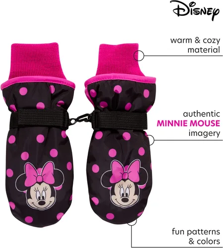 Vista 2 de Guantes de nieve con aislamiento para invierno de Disney para niñas Minnie Mouse o Frozen II Elsa y Anna (niñas pequeñas o infantes)