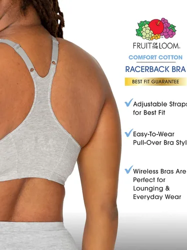 Vista 4 de Fruit of the Loom Sujetador deportivo fruncido con espalda cruzada para mujer - Estilo de tirantes de soporte ligero